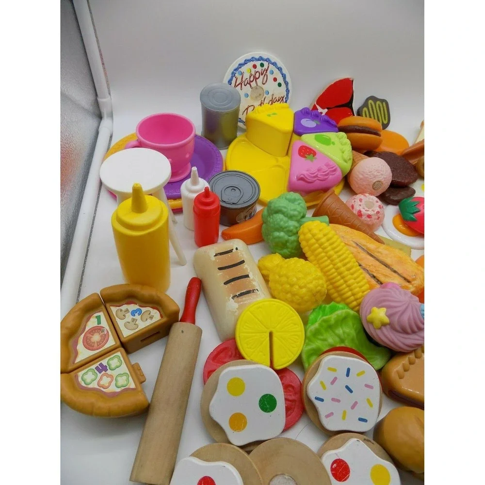 Mixed Play Food Lot Plastic Wooden Kitchen Accessories Pizza Cake Utensils
